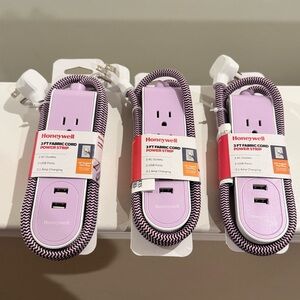 BUNDLE OF 3 Honeywell Power Strip with 2 AC Outlets,2 USB Ports, 3ft Fabric Cord